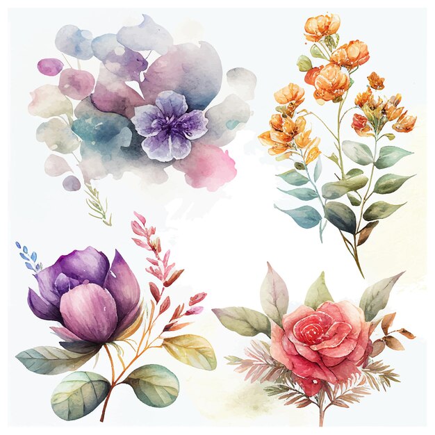 Watercolor floral arrangement collection generative ai