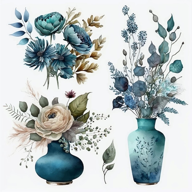 Watercolor floral arrangement collection generative ai