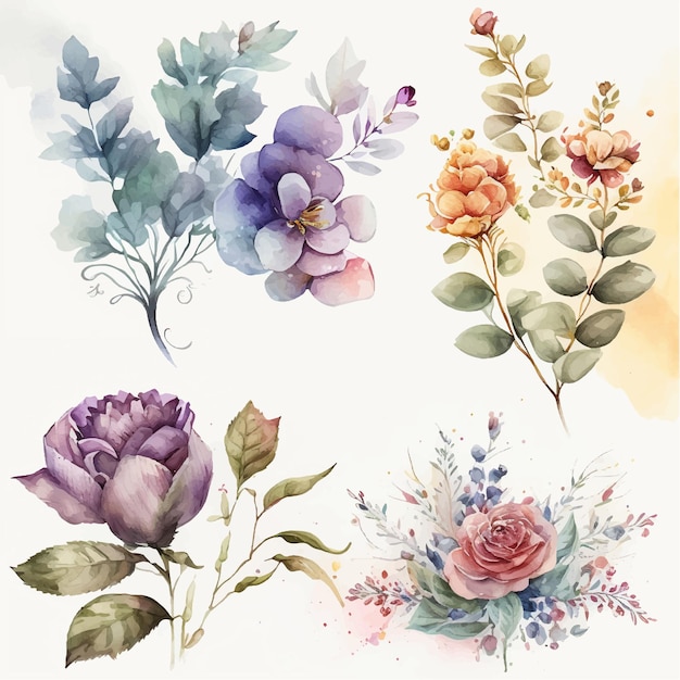 Watercolor floral arrangement collection generative ai