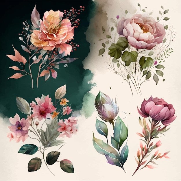 Watercolor floral arrangement collection generative ai