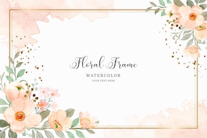 Watercolor floral background with golden frame