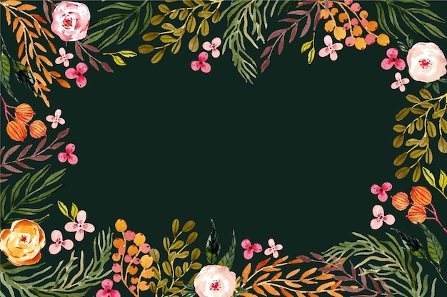 Watercolor floral background with leaves