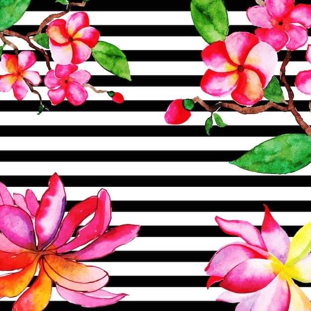 Watercolor Floral Background With Stripes