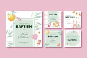 Vettore gratuito post di instagram del battesimo floreale dell'acquerello