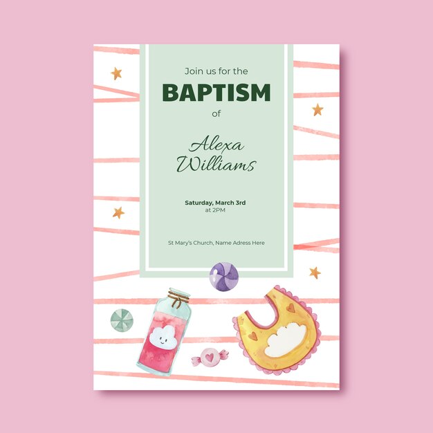 Watercolor floral baptism invitation