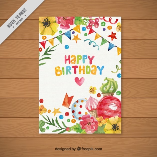 Watercolor floral birthday card
