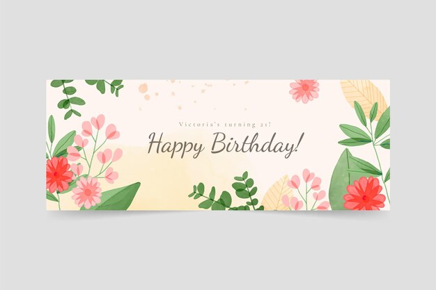 watercolor floral birthday facebook cover template