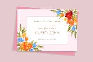 Free vector watercolor floral birthday thank you note