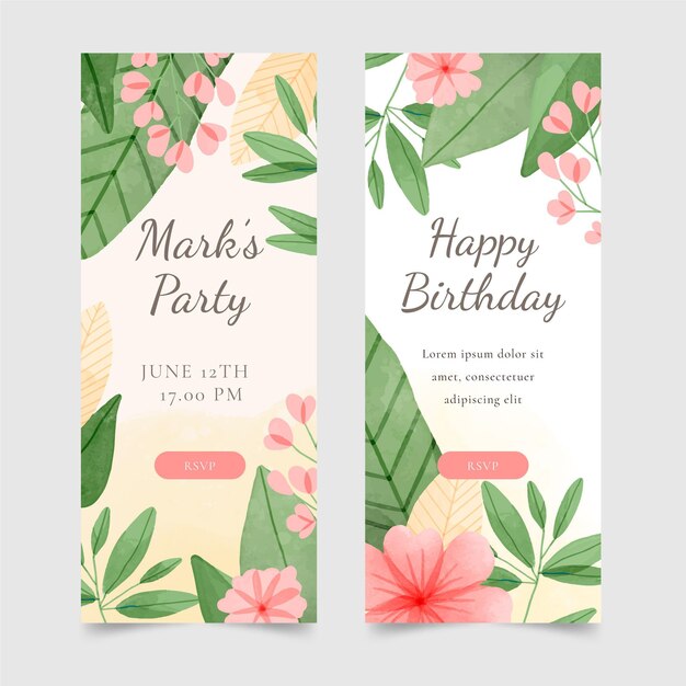 Free vector watercolor floral birthday vertical banners