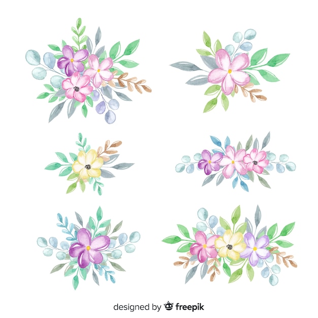 Бесплатное векторное изображение Коллекция акварельных цветочных букетов
