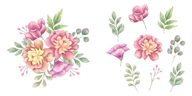 水彩花の花束のデザイン
