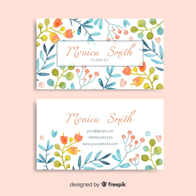 Watercolor floral business card template