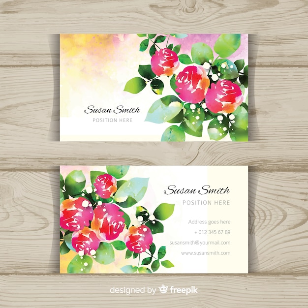 Watercolor floral business card template