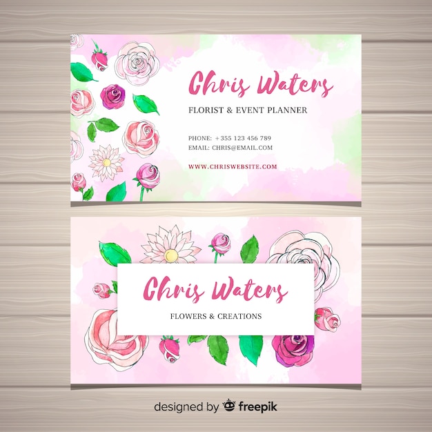 Watercolor floral business card template