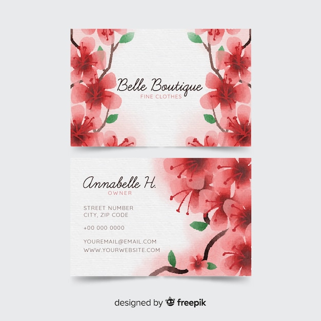 Watercolor floral business card template