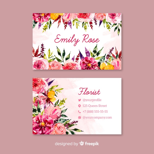 Watercolor floral business card template