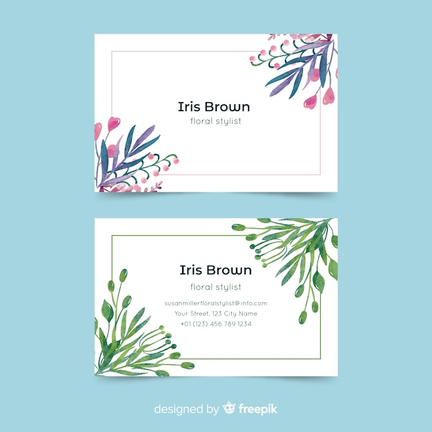 Watercolor floral business card template