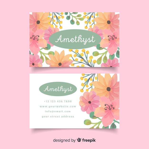 Watercolor floral business card template