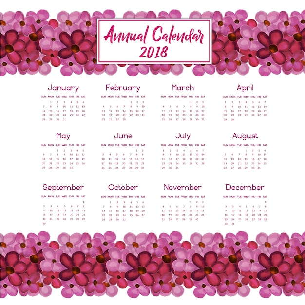 水彩の花のカレンダー