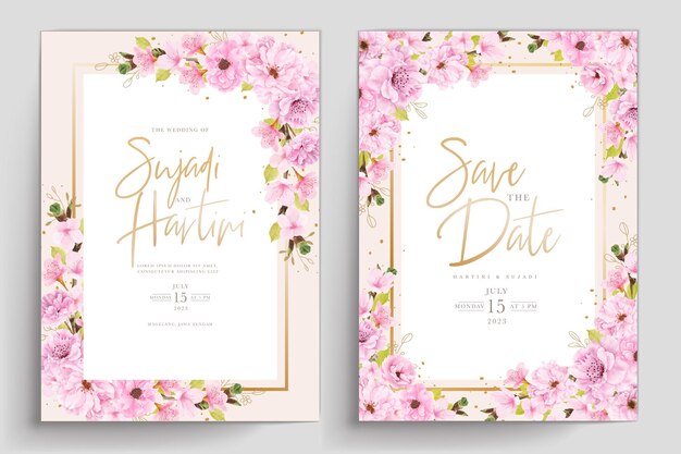 Watercolor floral cherry blossom frame design