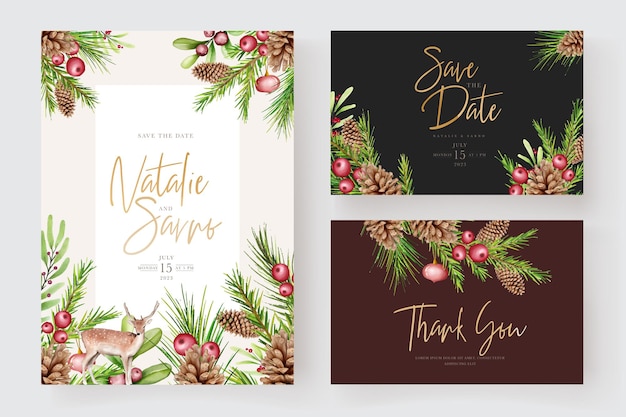 Watercolor floral christmas invitation card