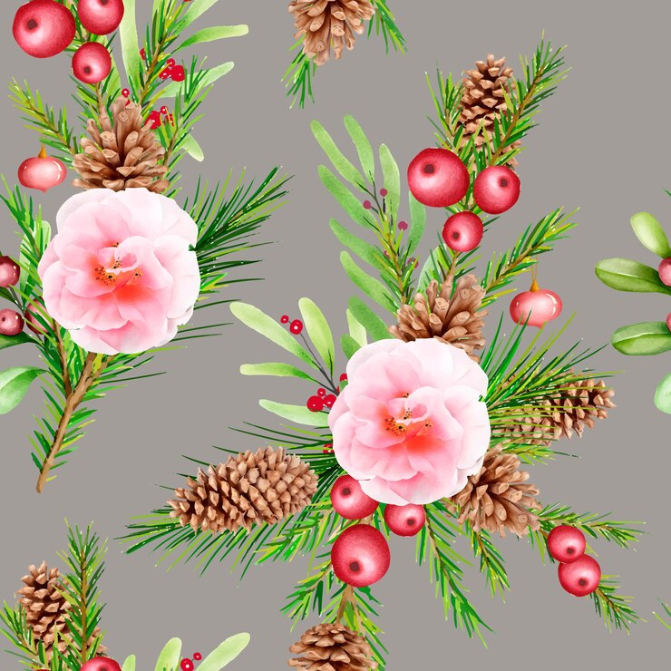 Free Vector watercolor floral christmas seamless pattern