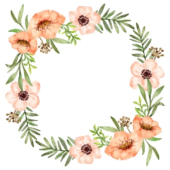 Watercolor floral circular frame