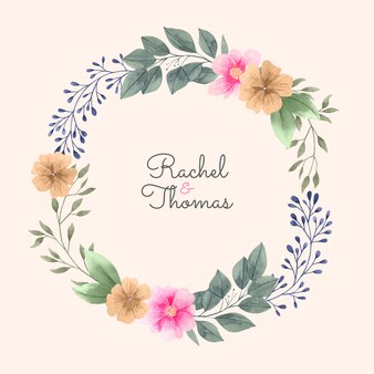 Watercolor floral circular frame