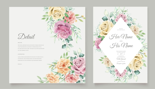 Watercolor floral element wedding card set