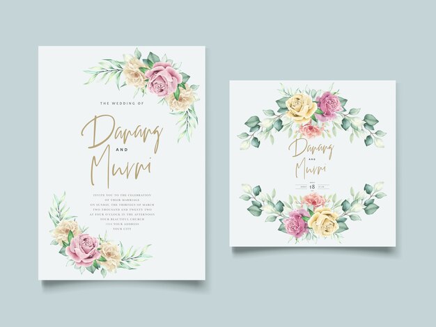 Watercolor floral element wedding card set