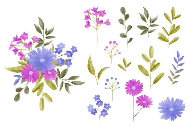 Watercolor floral elements set