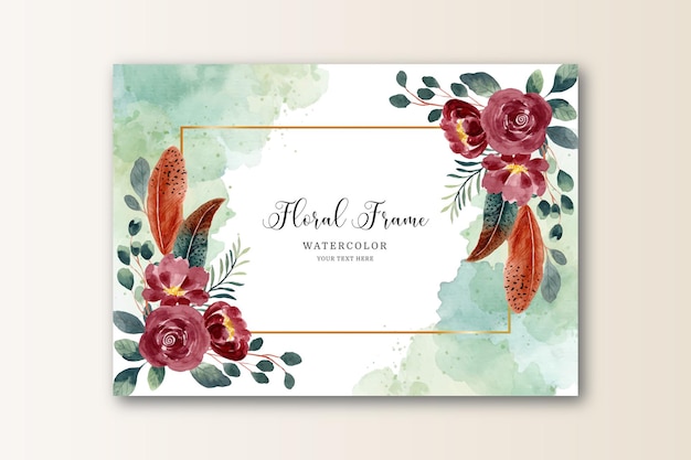 Watercolor floral and feather frame card