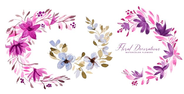 Watercolor floral flower borders bouquet collection