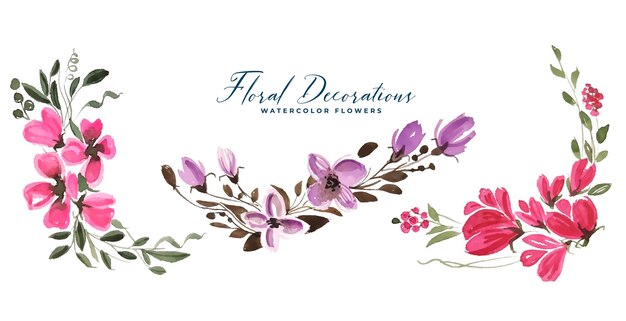 Watercolor floral flower borders bouquets collection