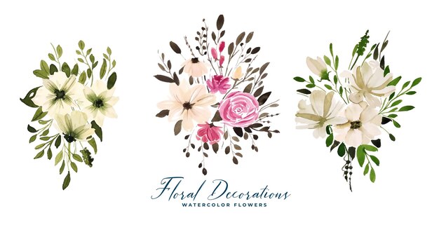 Watercolor floral flowers bouquets set