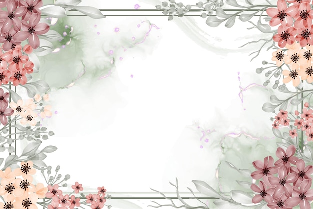 Watercolor floral frame background of flower small with white space