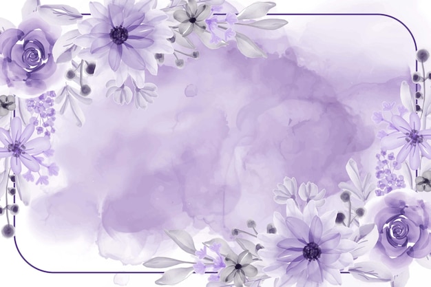 Watercolor floral frame background with flower purple soft