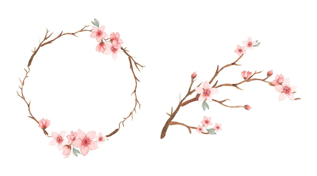 watercolor floral frame and branch