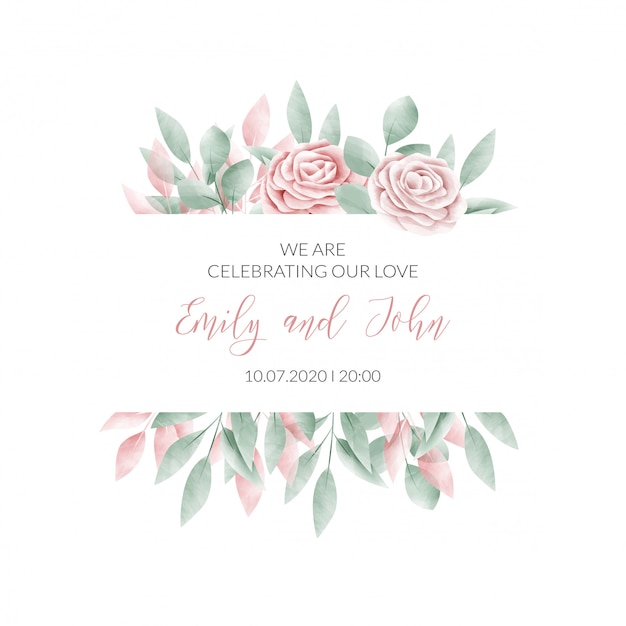 Watercolor floral frame invitation card