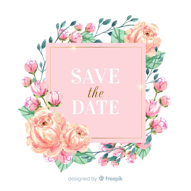 Watercolor floral frame save the date background