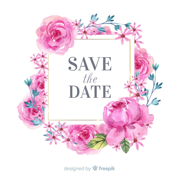 Watercolor floral frame save the date background