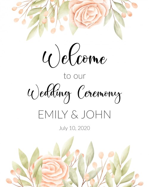 Watercolor floral frame, Wedding card.