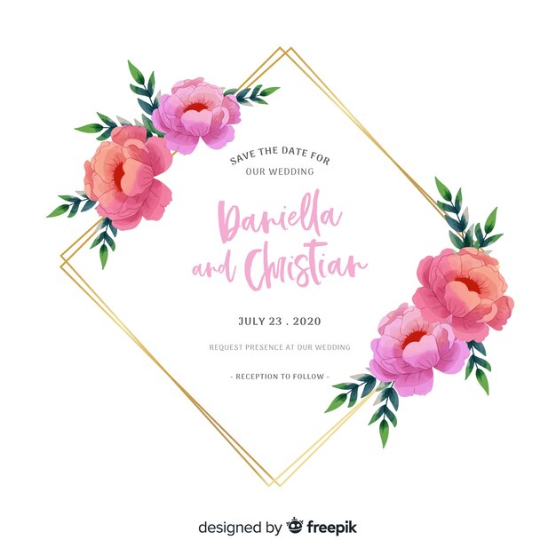 Watercolor floral frame wedding invitation