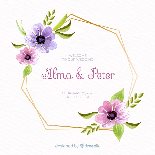 Free vector watercolor floral frame wedding invitation