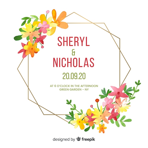 Watercolor floral frame wedding invitation