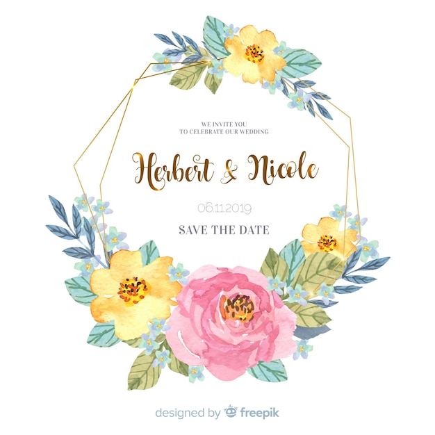 Watercolor floral frame wedding invitation