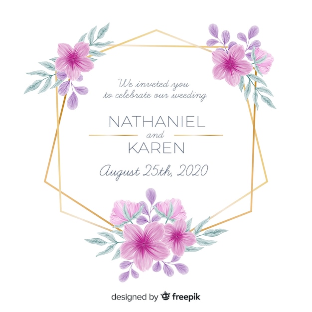 Watercolor floral frame wedding invitation
