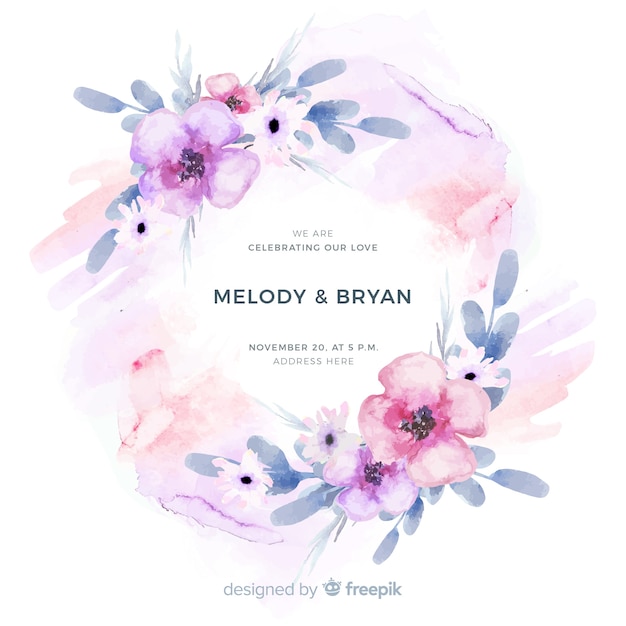 Free vector watercolor floral frame wedding invitation