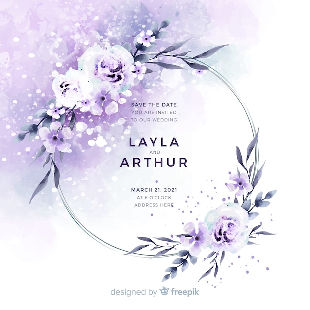 Free vector watercolor floral frame wedding invitation