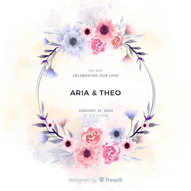 Watercolor floral frame wedding invitation